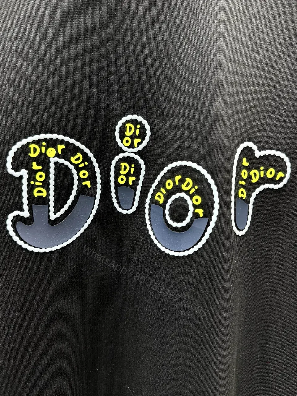 View 8 of Black Cotton Tee Dior Logo Embroidered Style T-Shirt