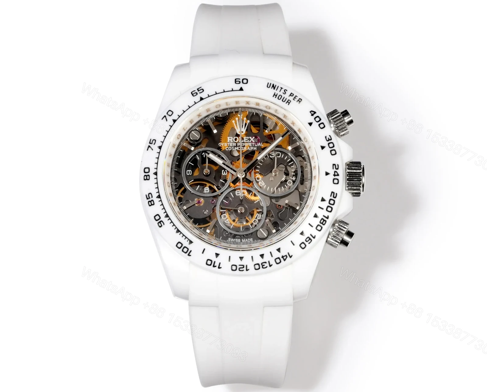 Rolex Daytona 2 Chainz Skeleton White Ceramic replica 40MM White Rubber Strap Edition RLX-DAYTONA-2CHAINZ-SKELETON-40MM-WHITE — view 1