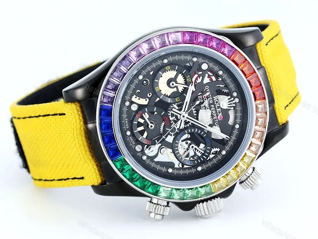View 5 of Rolex Daytona Rainbow Skeleton Yellow Strap replica 40MM Rubber Strap Edition RG-DAYTONA-RAINBOW-SKELETON-YELLOW-STRAP-40