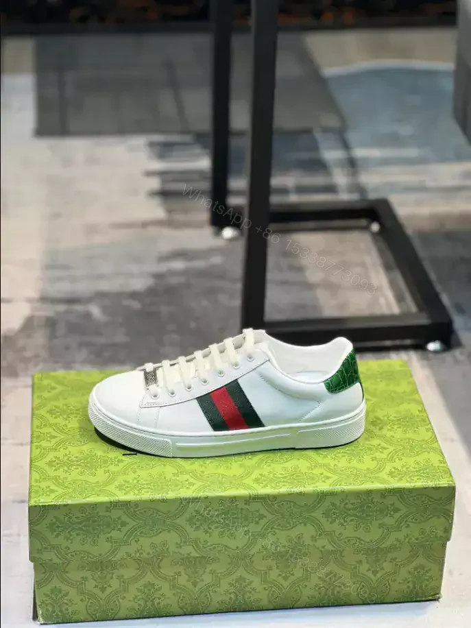 View 4 of GUCCI ACE LEATHER SNEAKER WITH GREEN CROCODILE – GC229