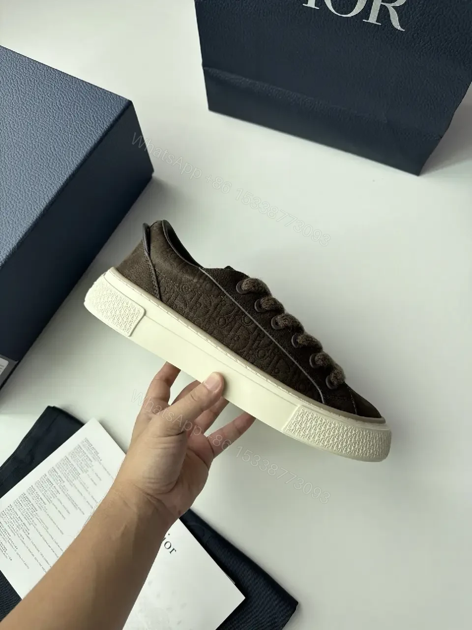 View 2 of Brown Leather Sneakers Canvas Casual Dior Branding Sneaker