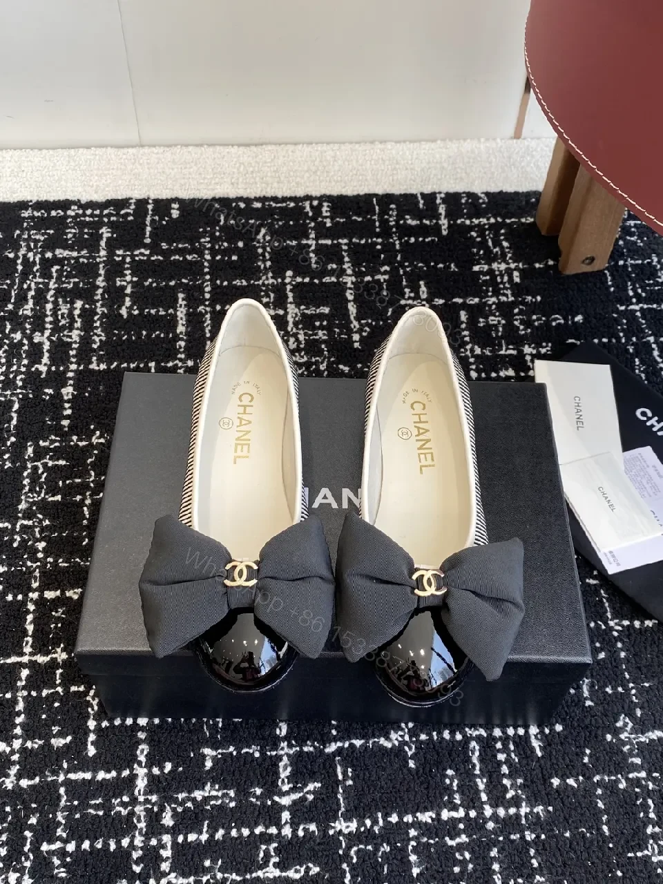 View 6 of Textured Striped Flats with Bow - Luxe Comfort Flat