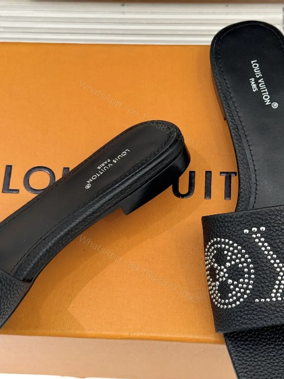 View 7 of Chic Leather Slide with Crystal Monogram Comfort Slips