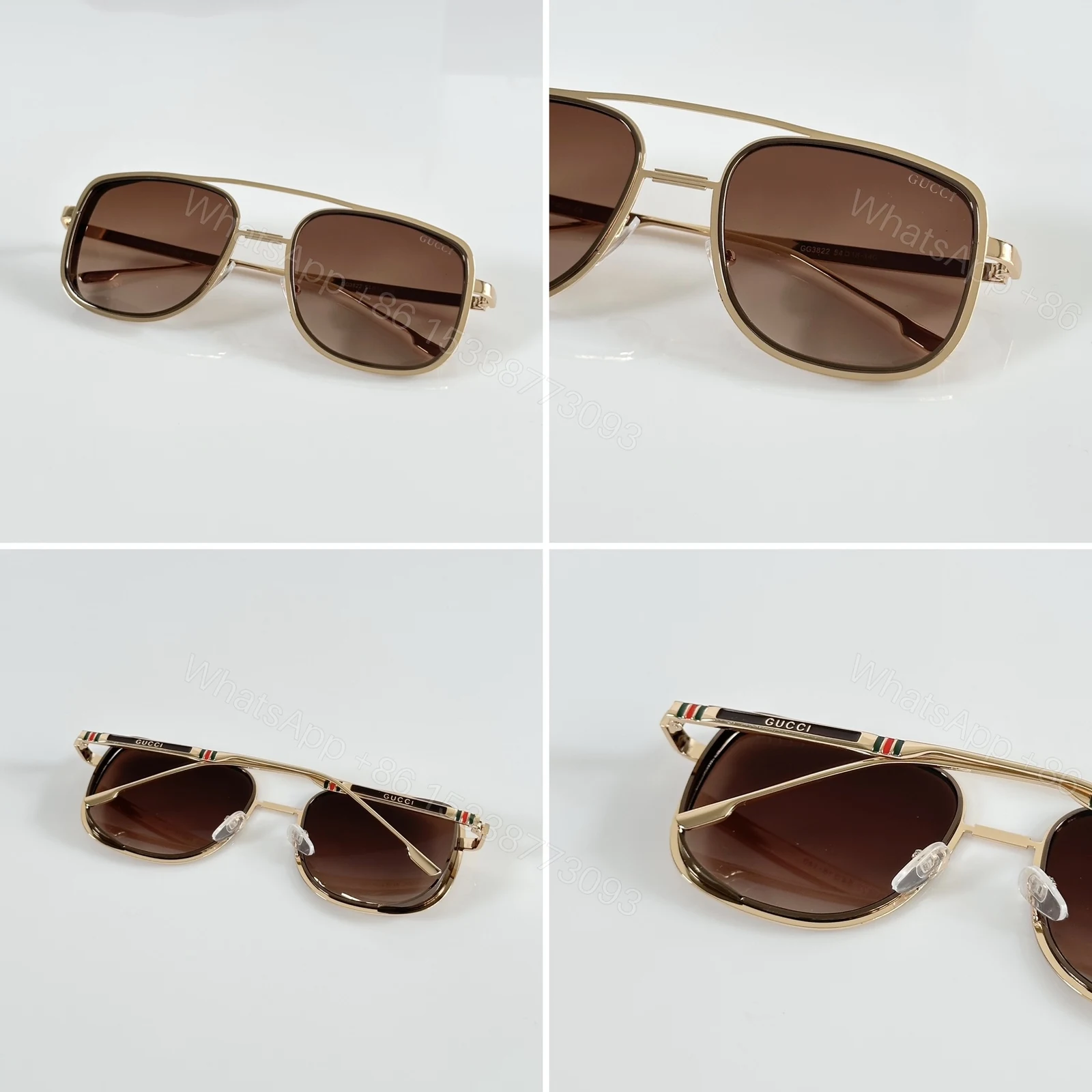 View 2 of First Copy Gucci Aviator Sunglasses Silver Frame Gradient Brown Lens