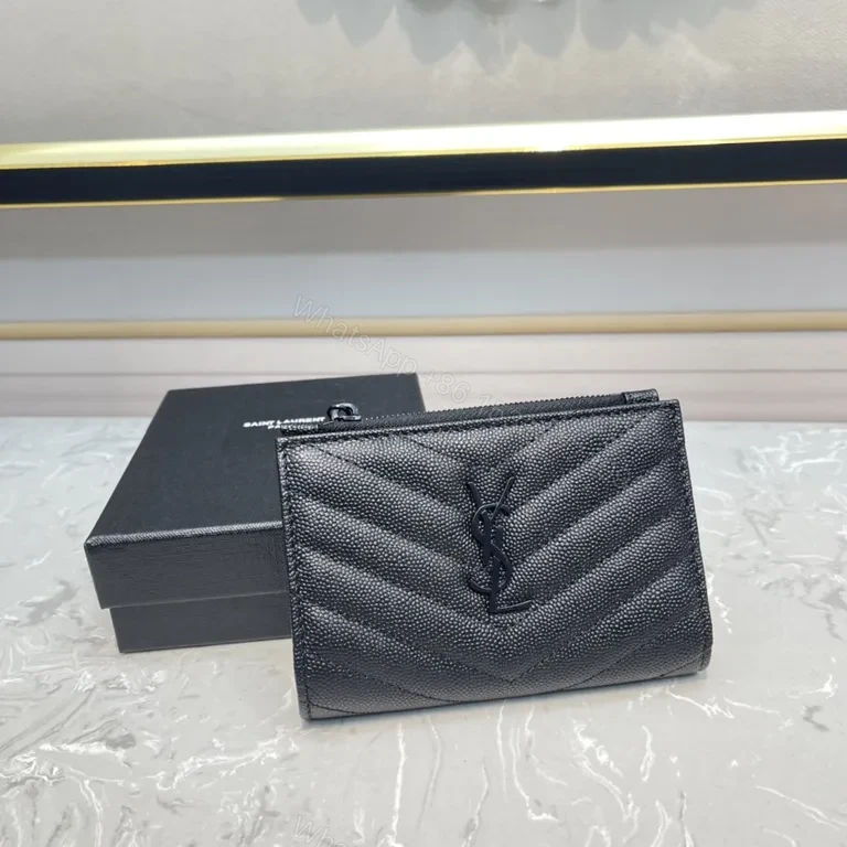 Chevron-Textured Black Wallet: YSL-Inspired Petite Organizer — view 1