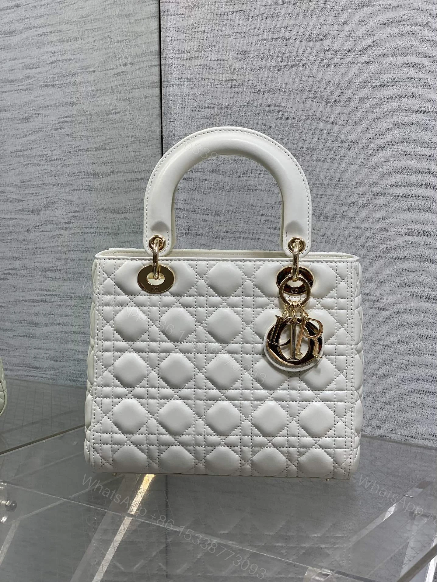View 2 of Dior Medium Lady Bag in White Gold Hardware