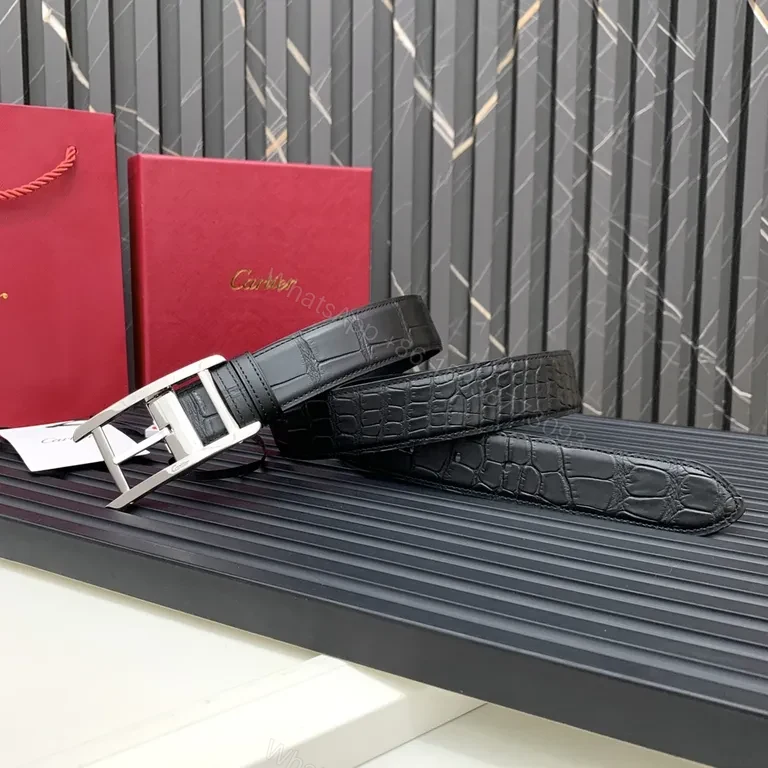 View 5 of Luxury Alligator-Effect Leather Belt with Stainless Buckle