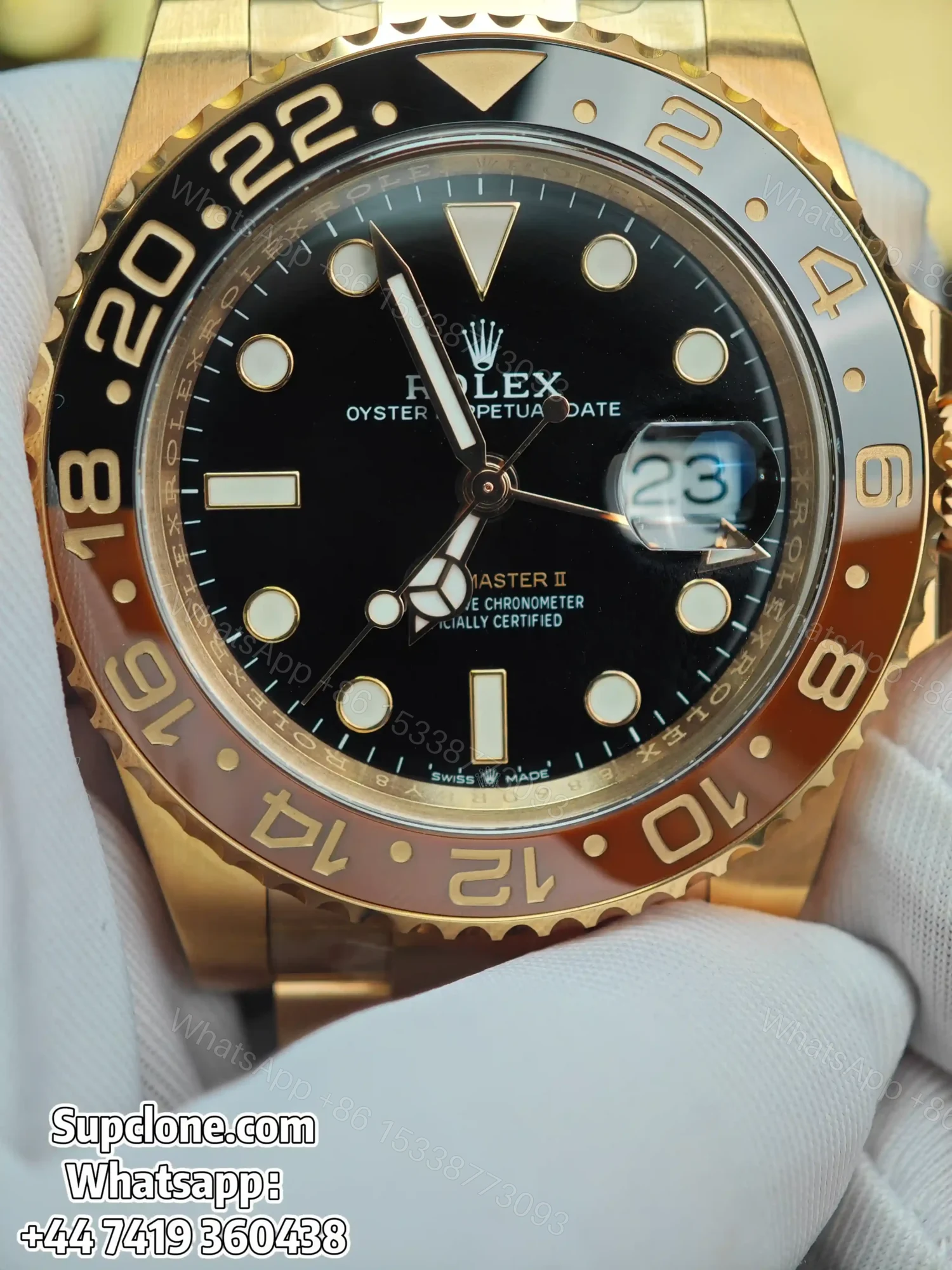 View 7 of Rolex Super Clone Watches 1:1 Full Gold Root Beer GMT-Master II 126715CHNR 3285 Movement
