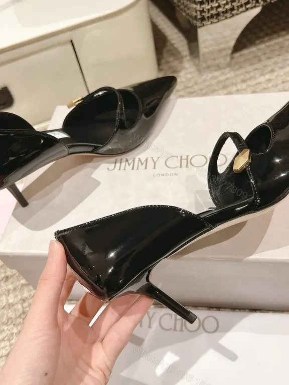 View 4 of Elegant Satin-Lined Pointed-Toe Heels with Gold Accent, Patent Black, Luxury Style, All-Day Comfort, Heels