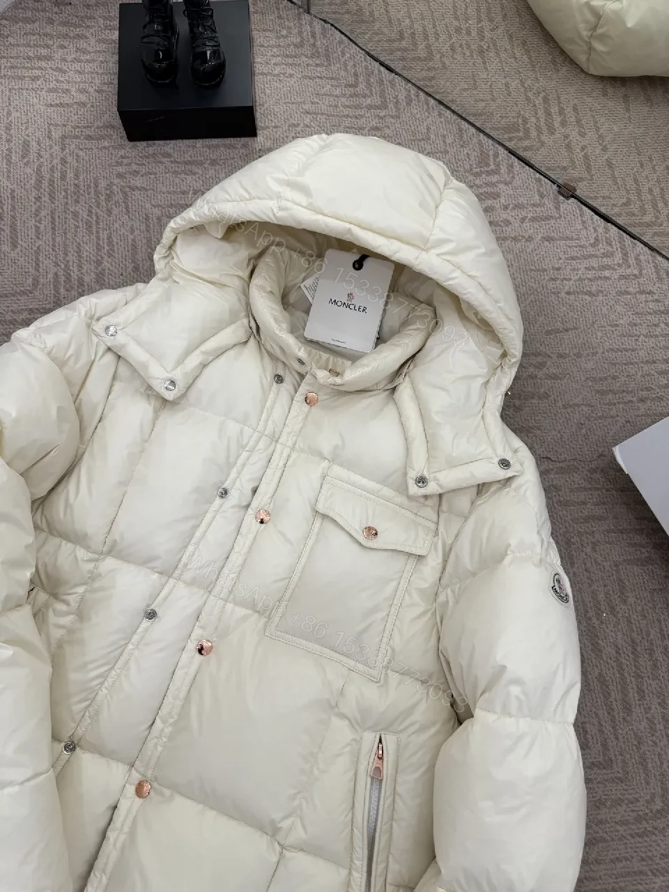 View 6 of Cream Quilted Puffer Jacket - Lightweight Warmth, Modern Lines