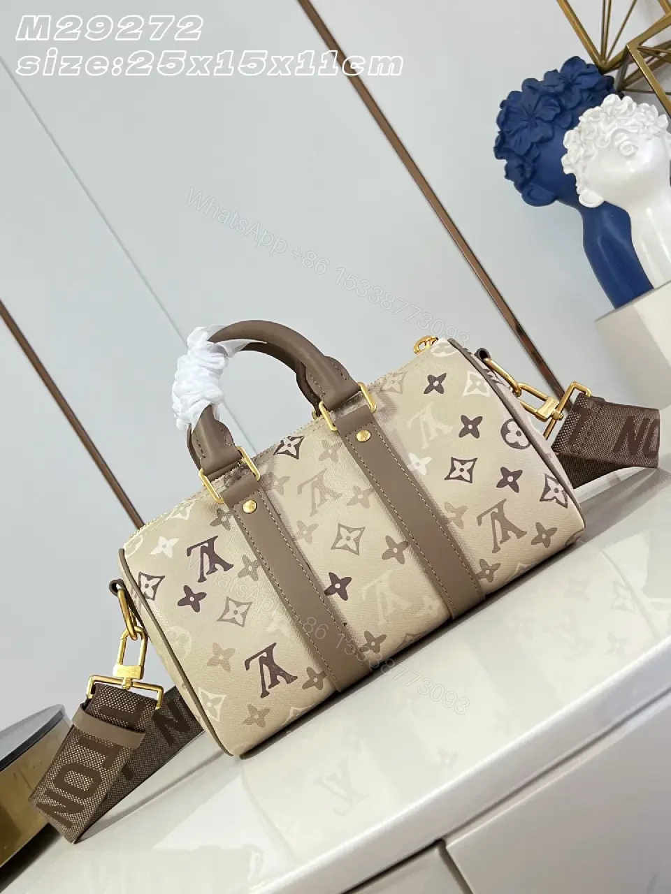 View 2 of Beige Canvas LV Monogram Duffel Satchel