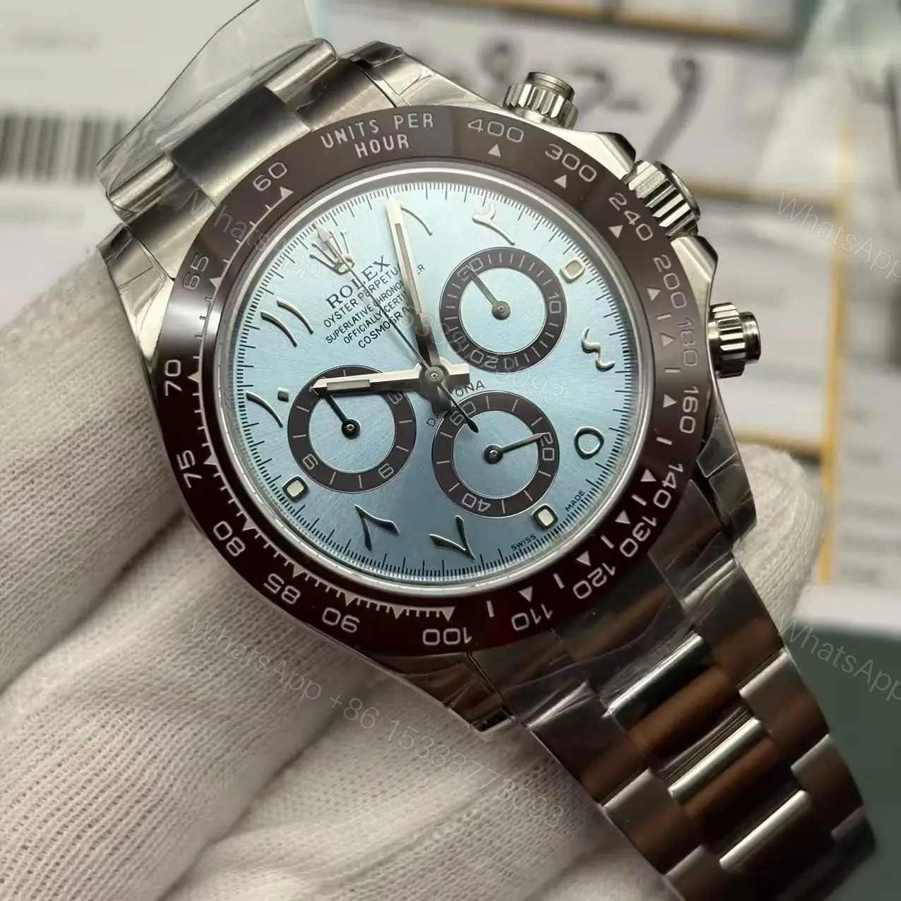View 5 of Replica Rolex Daytona Ice Blue Arabic Dial Platinum Watch