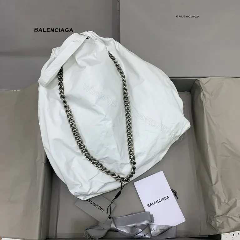 View 5 of White Nylon Tote with Chain Accent â€“ Everyday Luxury Bag