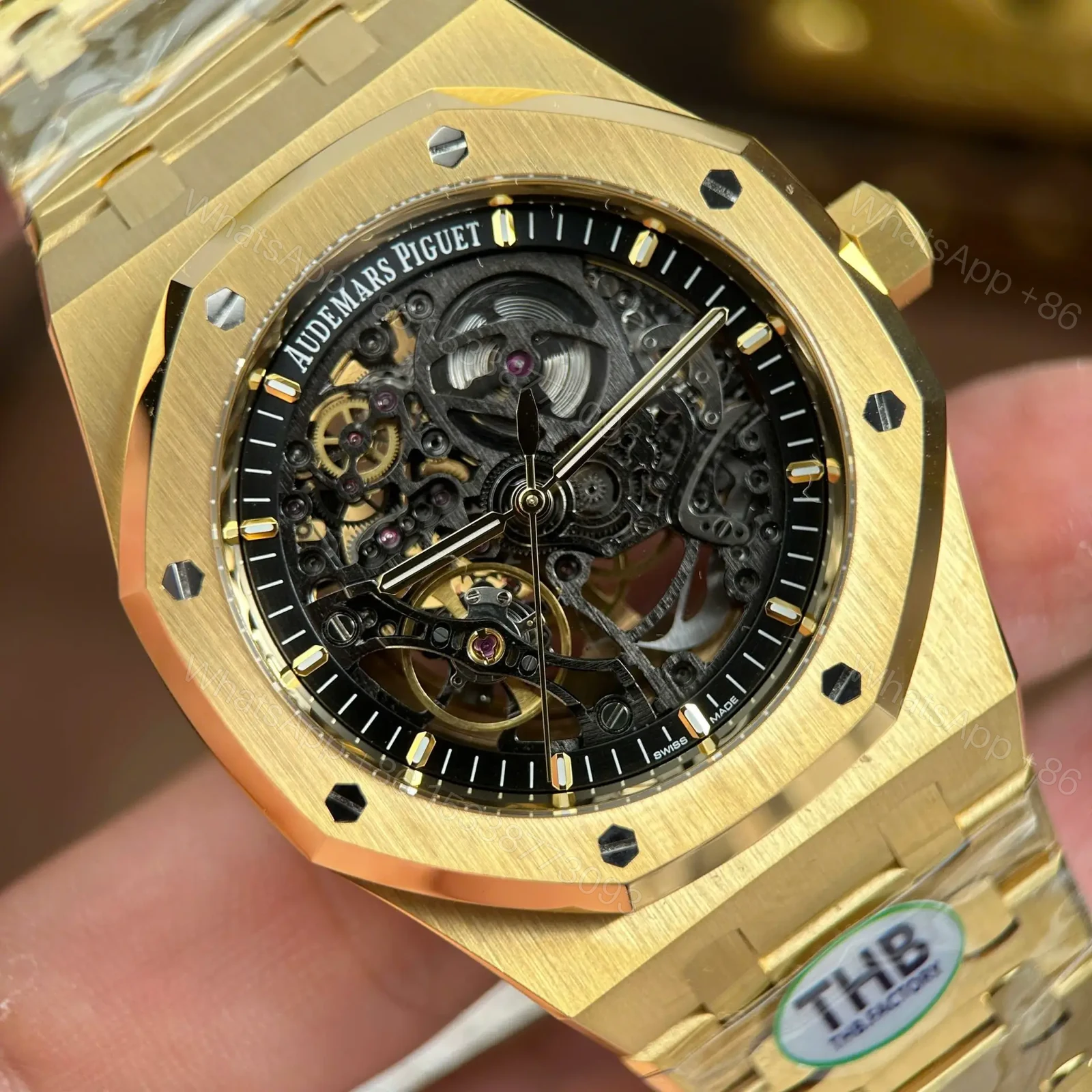 View 2 of Replica Audemars Piguet Royal Oak Openworked 15407 Yellow Skeleton Dial
