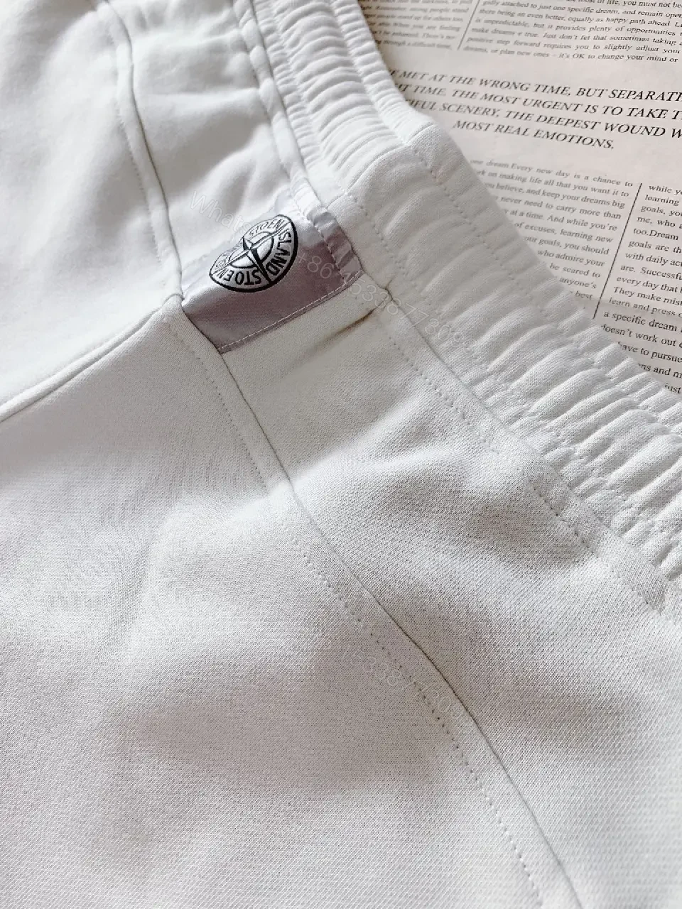 View 4 of White Cotton-Blend Sweatshorts, Drawstring, Pockets, Logo Patch Short