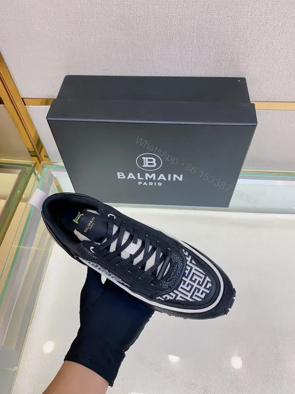 View 4 of Monochrome Greek Key High-Top Sneaker â€” Luxe Comfort, Balmain