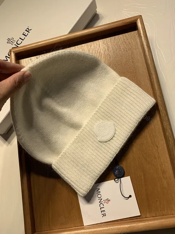 View 5 of Moncler White Cashmere-Blend Knit Beanie, Luxury Style