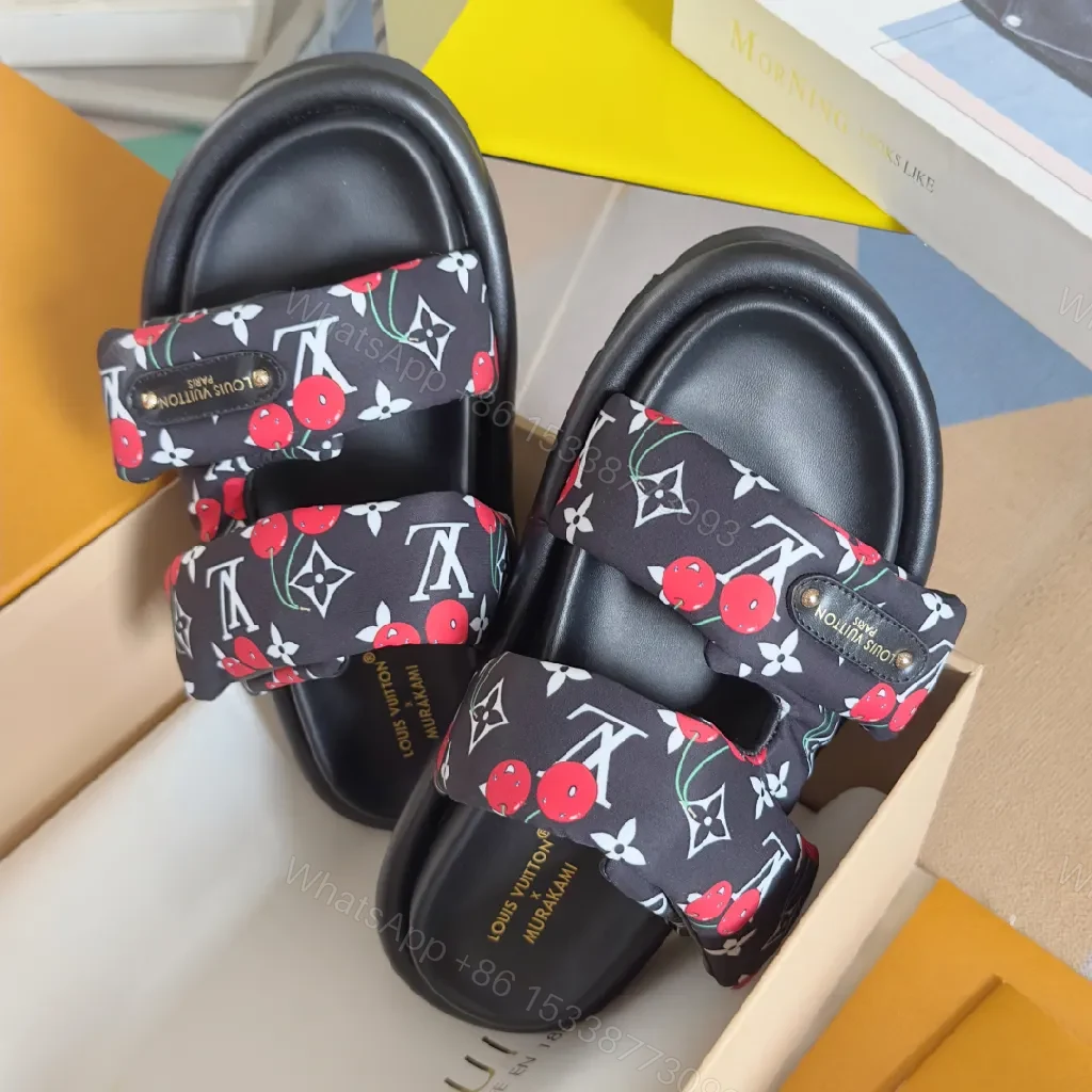View 9 of Chic Monogram Slides with Cherry Accent, Luxury Style