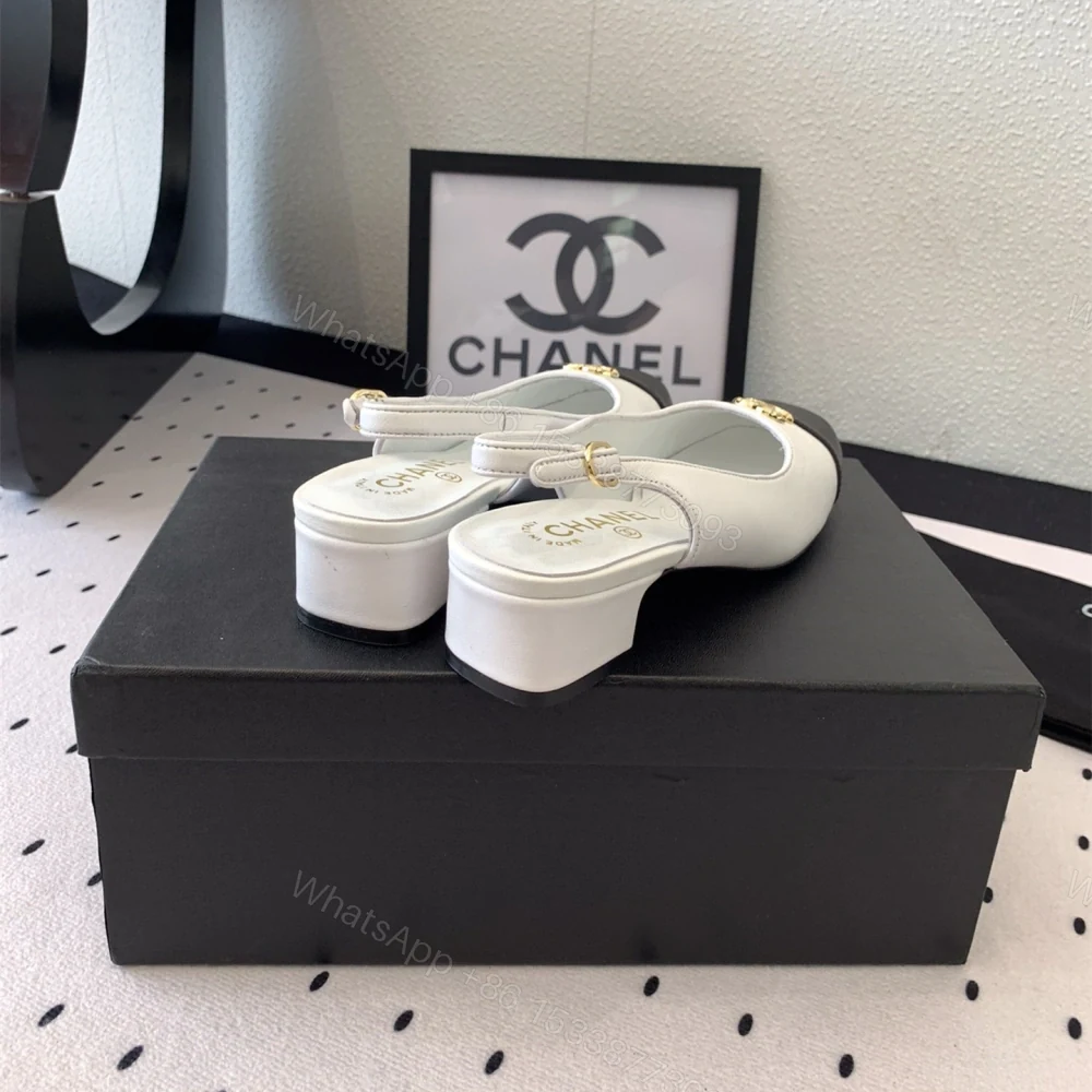 View 8 of 高仿Chanel*G45768C圓頭露跟單鞋小牛皮白色3.5CM免檢版