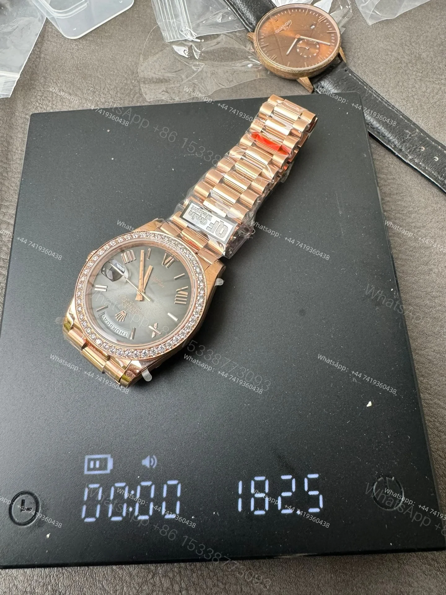 View 10 of Rolex Day-Date M228345RBR-0025 1:1 Replica Gradient Slate Gray Dial Moissanite Bezel 40MM 3255 Movement Super Clone Watch