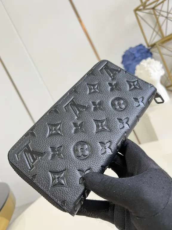 View 8 of Black Leather Monogram Compact Wallet â€“ Luxe, Slim, Top-Zip