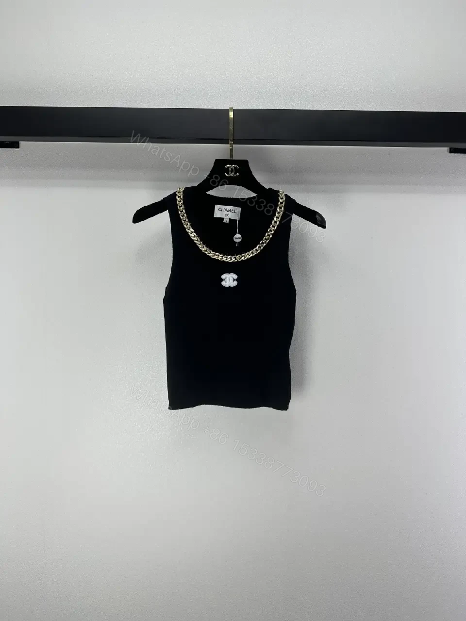 Black Knit Tank with Gold Chain - Luxe Statement Top — view 1