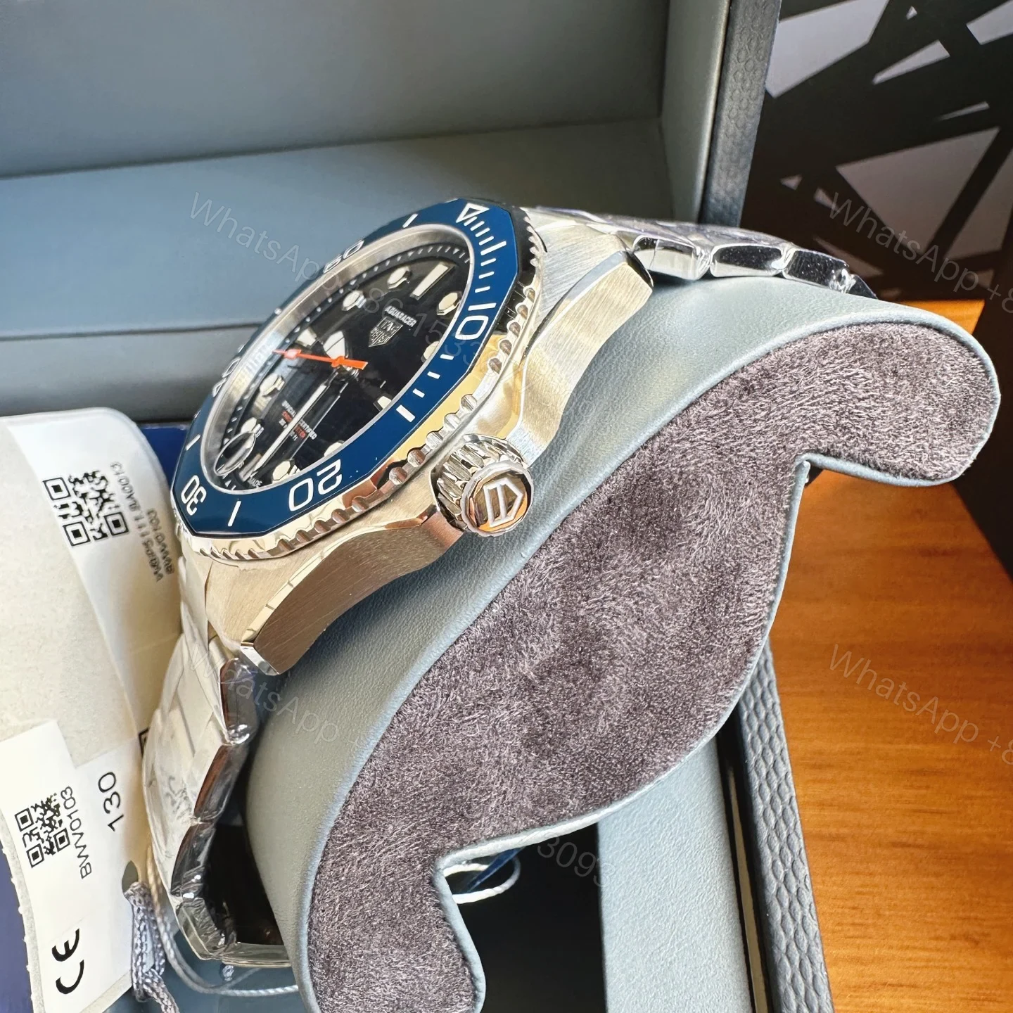 View 5 of TAG Heuer Aquaracer Automatic Watch 43MM Black Wave Dial Ceramic Bezel Stainless Steel Bracelet Premium Edition TAG-AQUA-WAVE-BLK-43