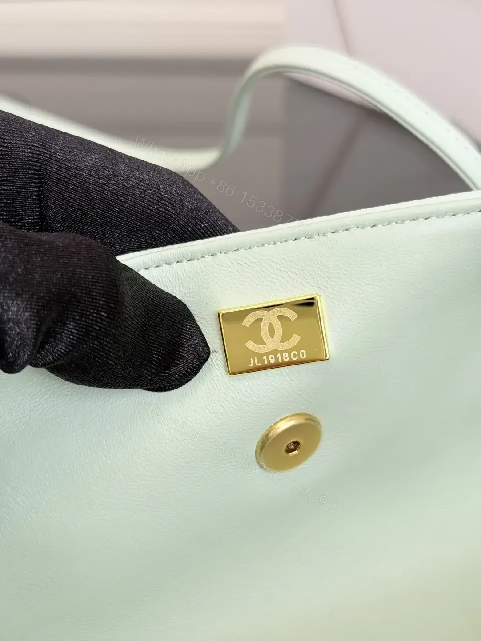 View 8 of Mint Textured Mini Bag with Gold Logo, Crossbody-Optional Luxury
