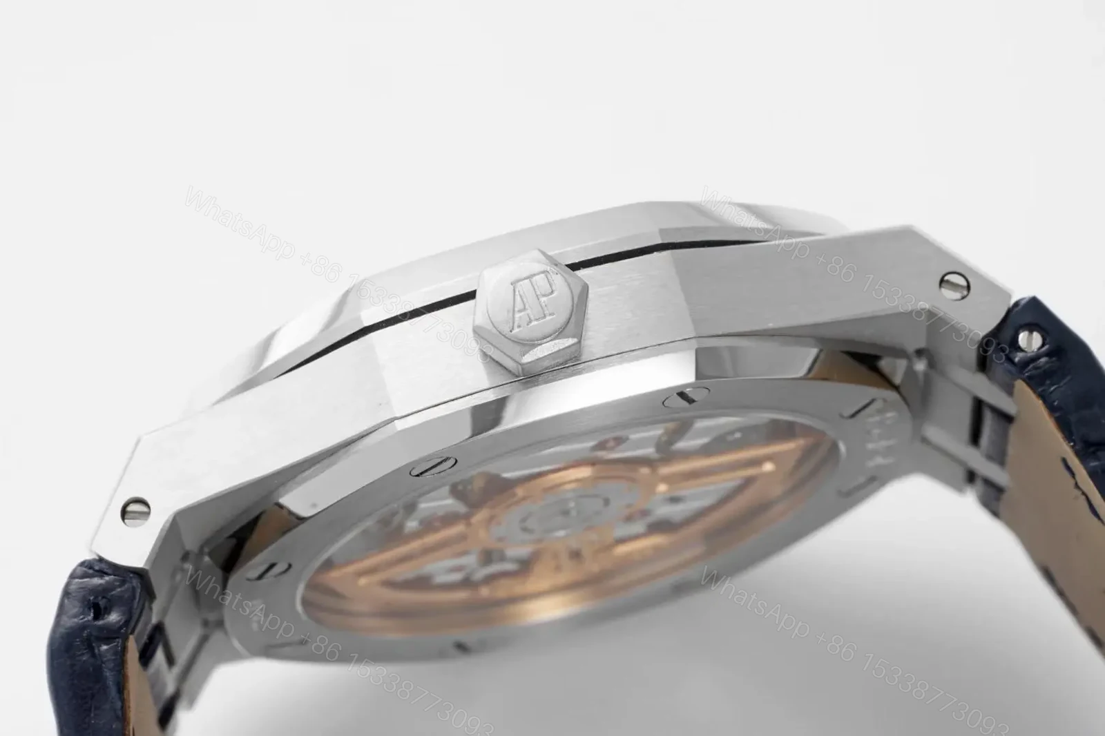 View 6 of V9 Factory Audemars Piguet Royal Oak 15500 Stainless Steel Watch with Black Dial and Leather Strap