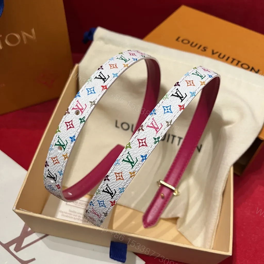 View 3 of Playful Multicolor LV-Inspired Belt with Floral Clasp