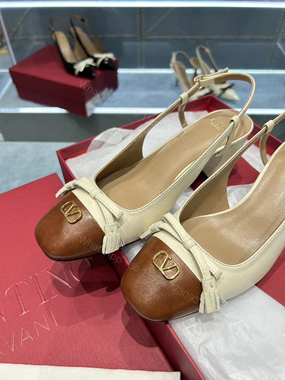 View 4 of Cream Leather + Velvet Toe + Two-Tone Slingback + All-Day Comfort Pumps