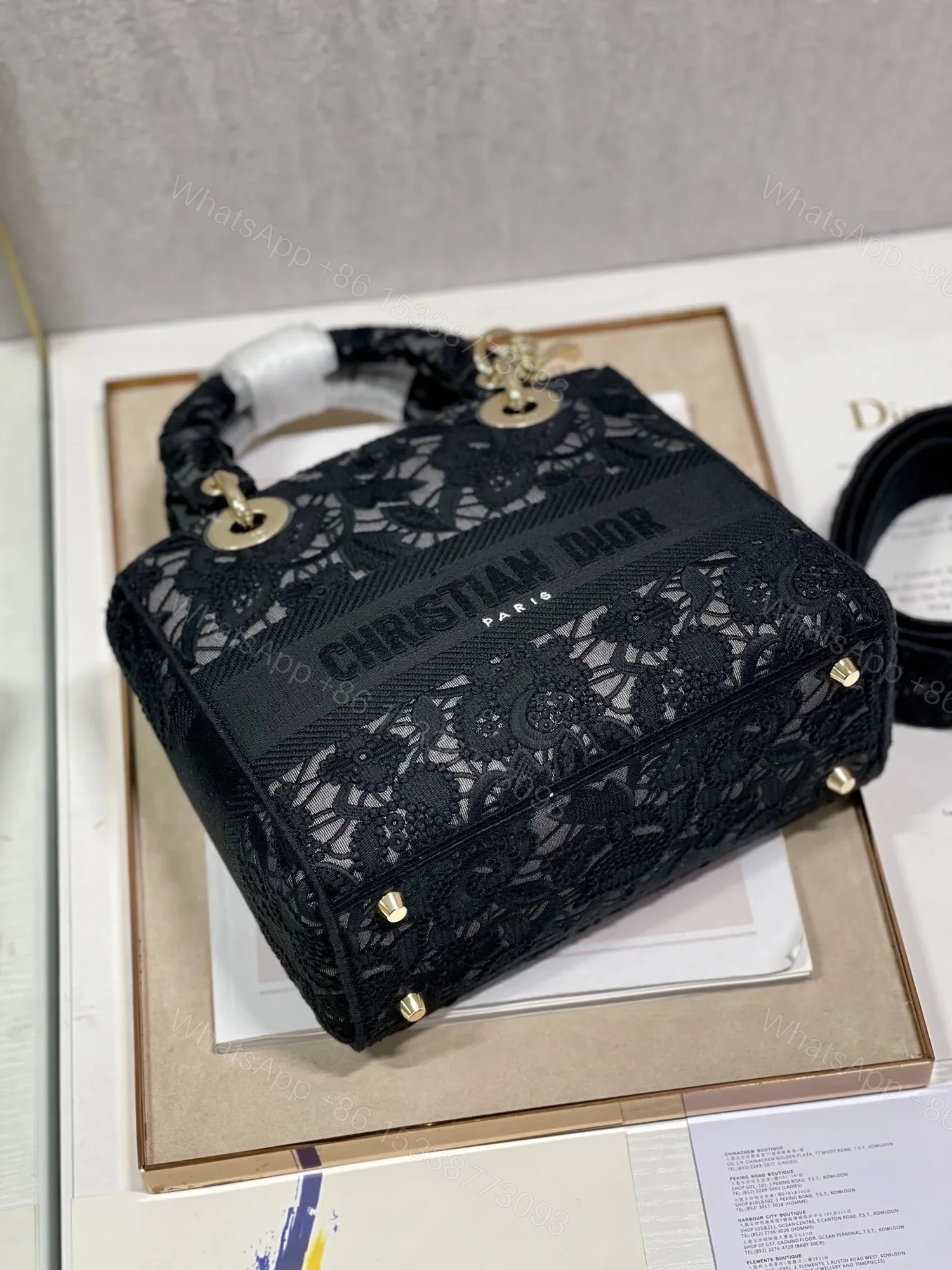 View 2 of Christian Dior Medium Lady D-Lite bag in black lace embroidery