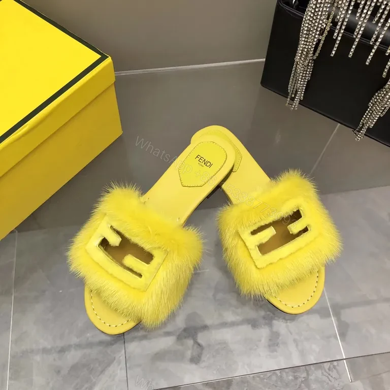 View 4 of Yellow Fur Slide: Luxe Fendi-Style, Contoured Comfort