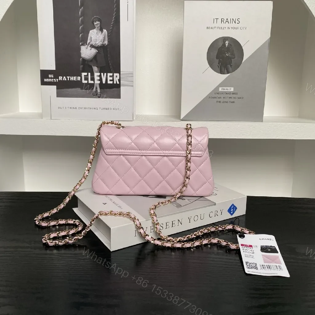 View 3 of Pastel Quilted Bag with Gold Chain Strap - Luxe Everyday Carry