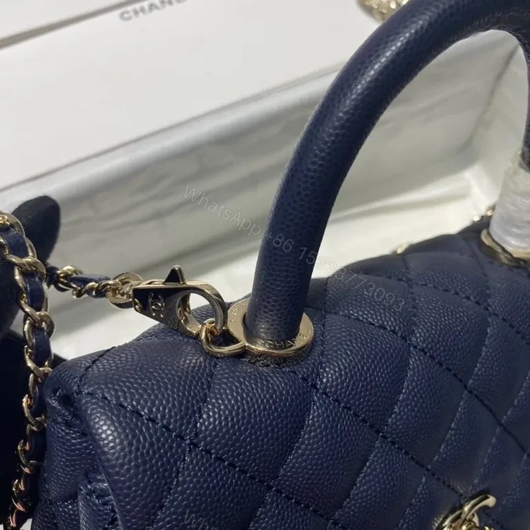 View 5 of Navy Quilted Bag with Gold Chain - Luxe Chanel-Inspired Tote