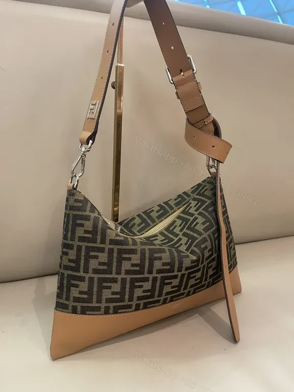 View 3 of Black Canvas + Leather Accents + Compact Messenger + Signature Fendi-Inspired Pattern + Bag