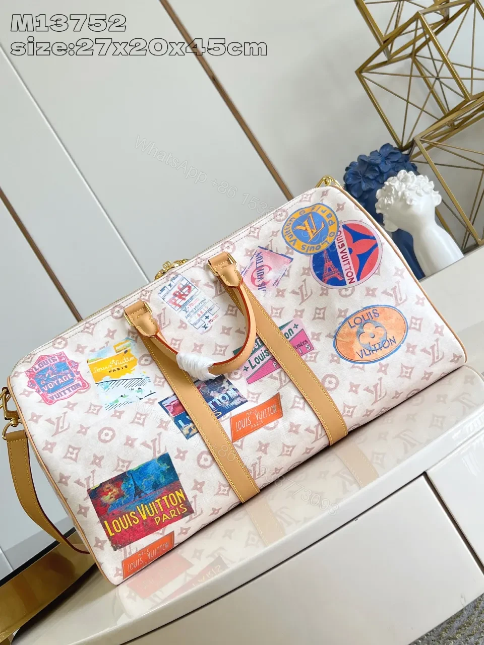 View 3 of Patchwork LV-Inspired Travel Satchel - Bold, Luxe, Durable