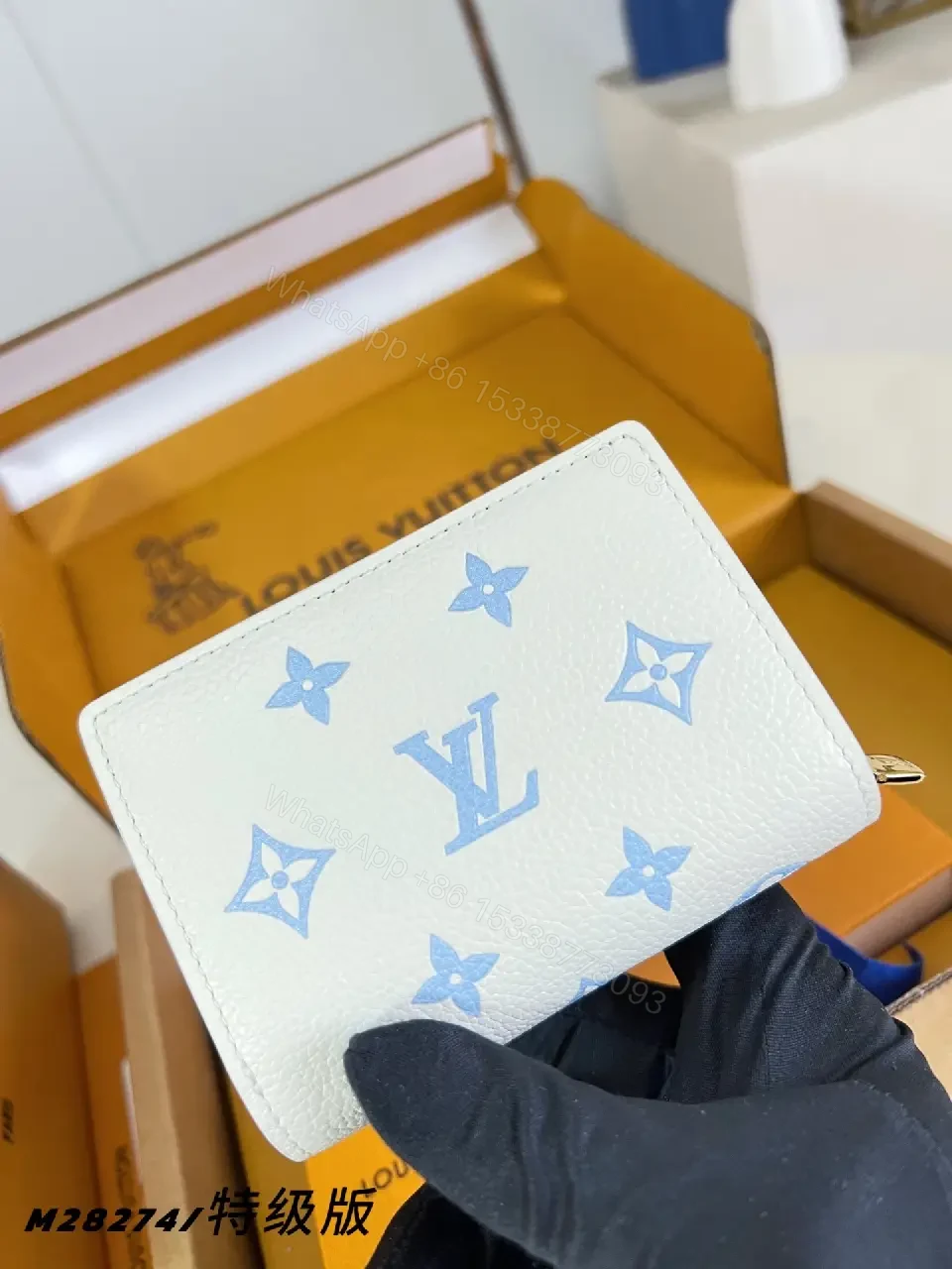 View 7 of White Pebble Leather Monogram Wallet: Slim Luxe Compact