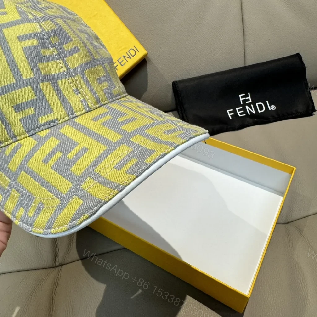 View 6 of Two-Tone Fendi-Style Logo Jacquard Cap with Adjustable Back