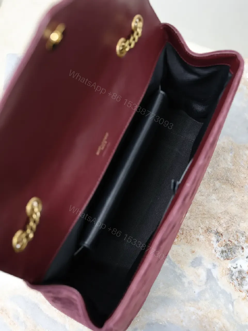 View 9 of Burgundy Quilted Velvet Satchel - Structured Luxury Bag