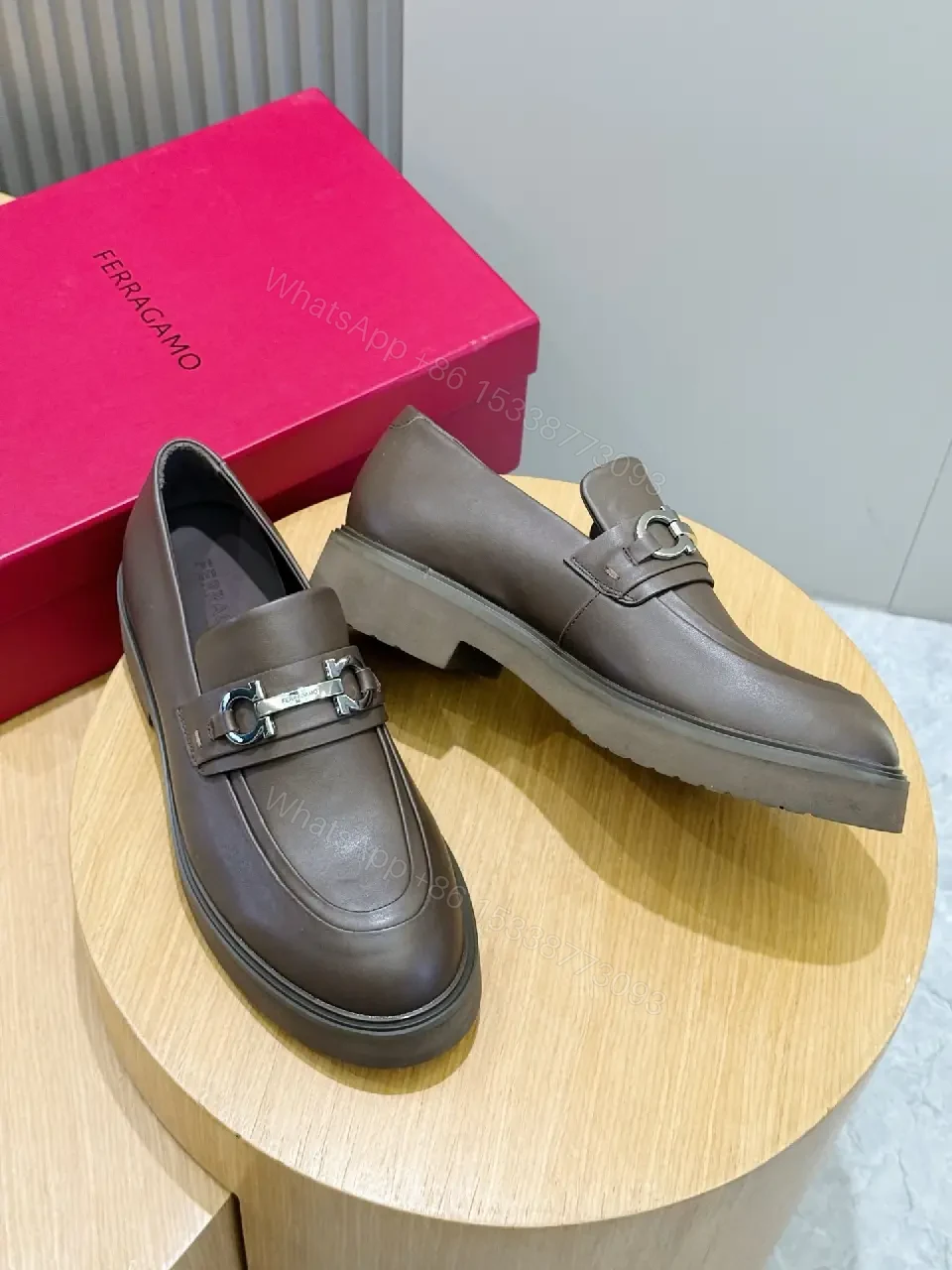 View 3 of Luxurious Double-Textured Leather Loafers with Horsebit Detail