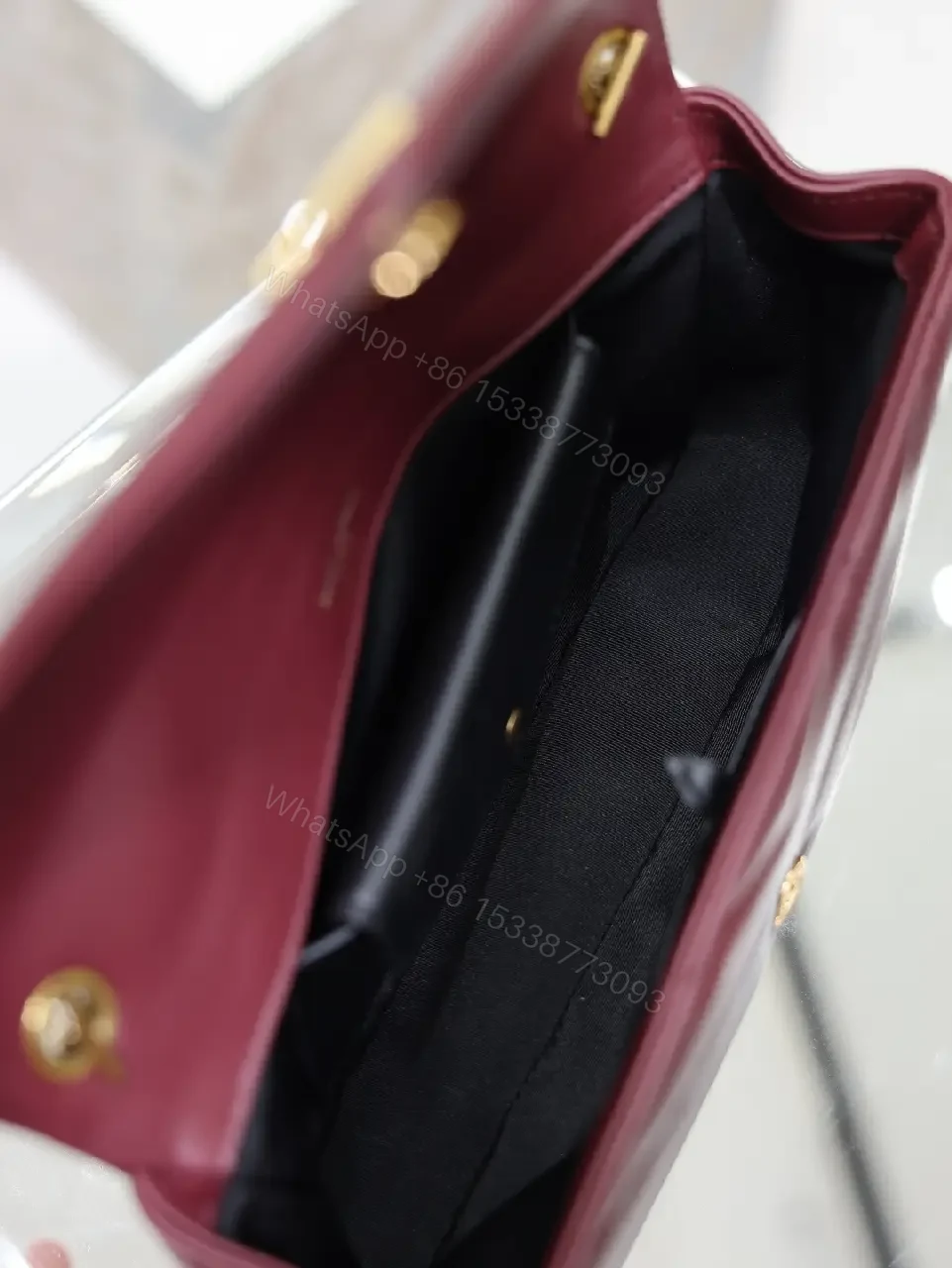 View 8 of Burgundy Leather Quilted Flap Bag with Gold YSL Clasp
