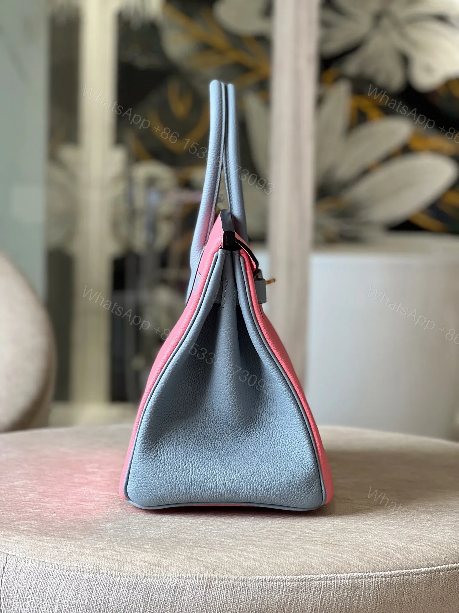 View 4 of HN 30 Liam Blue/ Rose Pink Togo Leather Gold Hardware