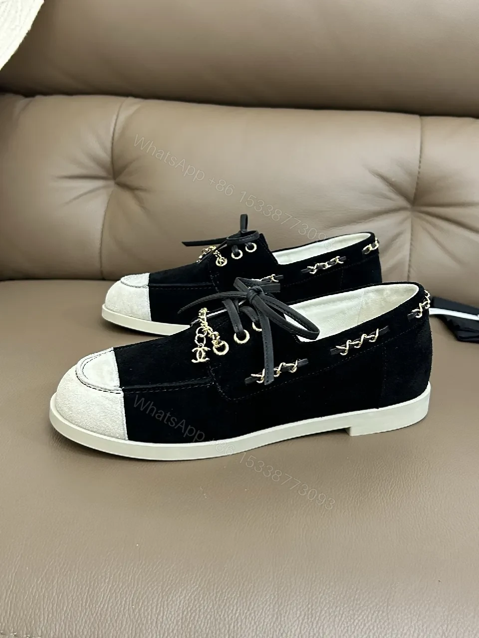 View 3 of Black Suede Sneakers with Gold Chain Detailing — Luxe High-Tops