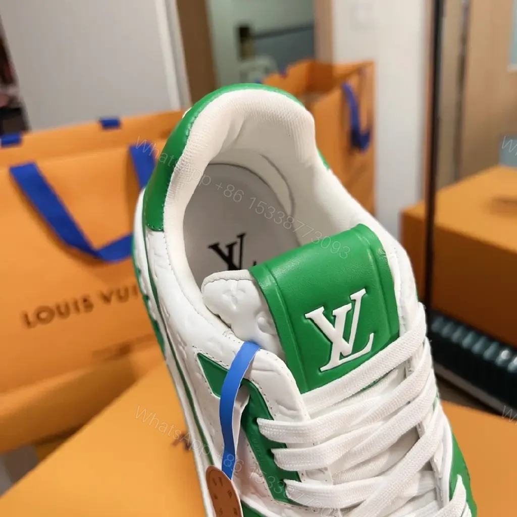 View 6 of White & Green Leather High-Top Sneakers with Bold Designer Stylistic Accents