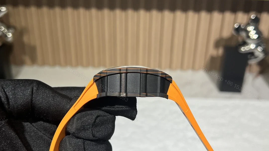 View 6 of Replica Richard Mille RM 11-03 McLaren Carbon Fiber Skeleton Chronograph Orange Rubber Strap