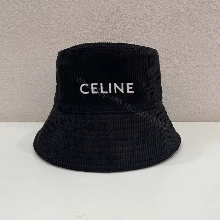 View 3 of Teal Cord Bucket Hat with CELINE Logo Detail