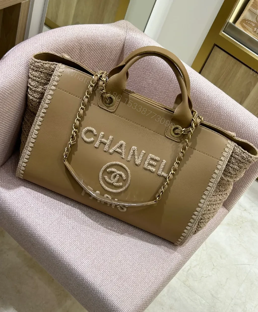 View 3 of Chanel-Style Structured Tote with Chain Accent: Everyday Luxury
