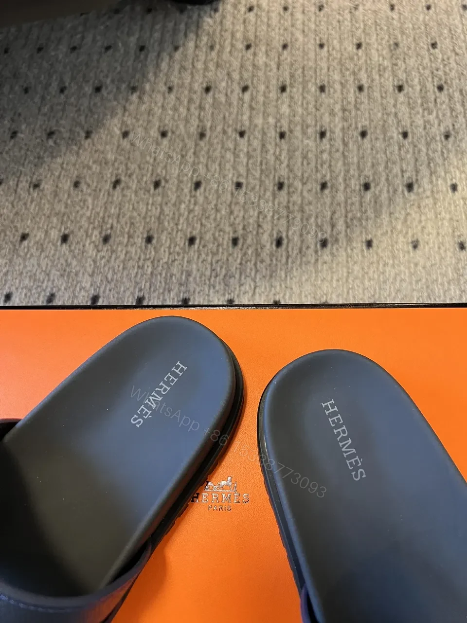 View 6 of Navy Leather Triple-Strap Sandals with Metal Hardware
