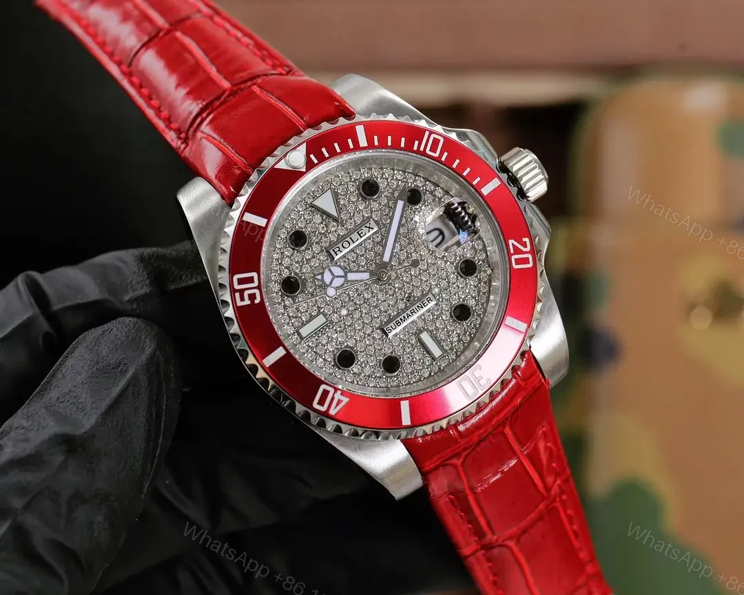 View 3 of Striking red iced submariner replica 40MM Pavé Diamond Dial RG-SUB-ICED-RED-PAVE
